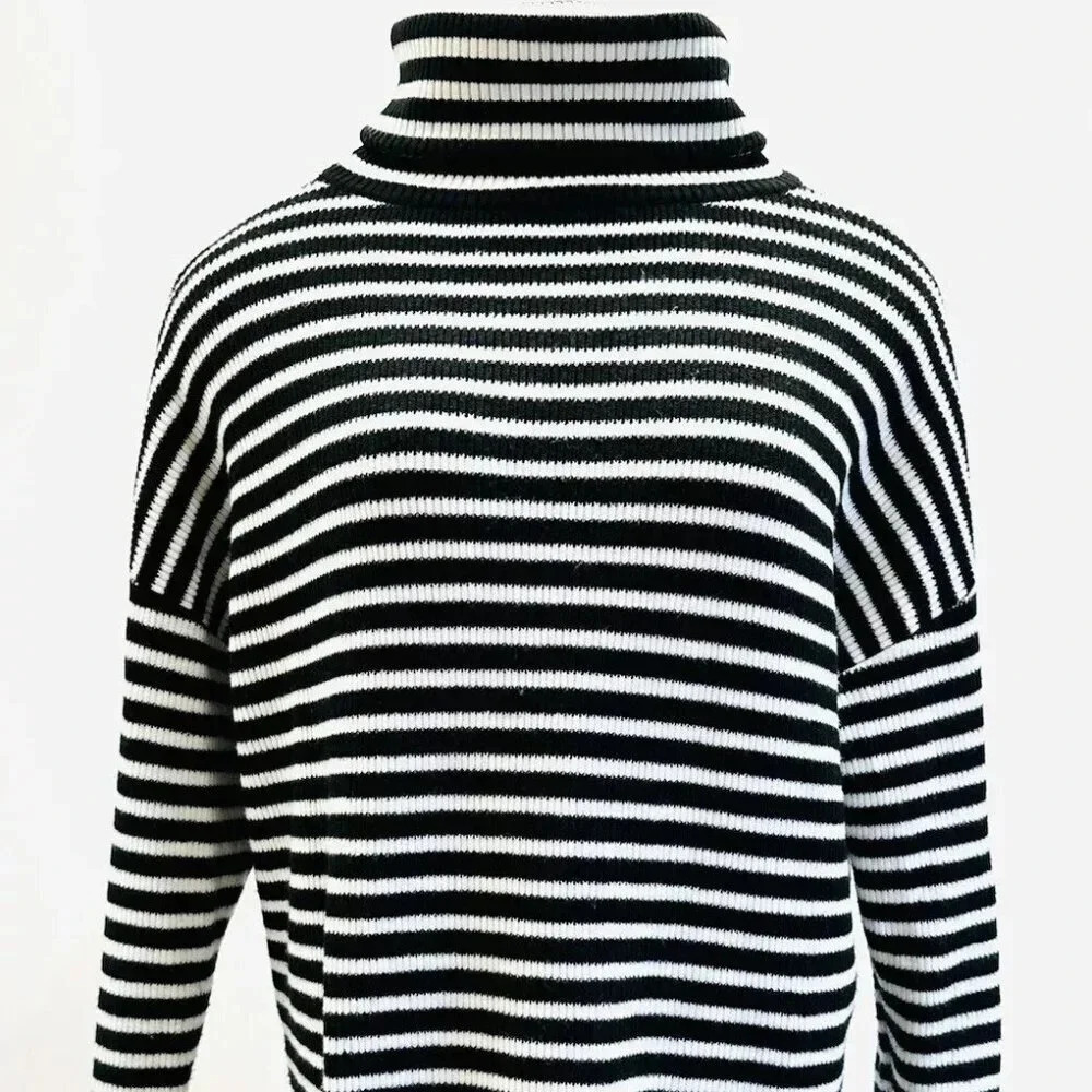 FRENCH CONNECTION Women Long Sleeve Turtle Neck Striped Sweater Size Large
